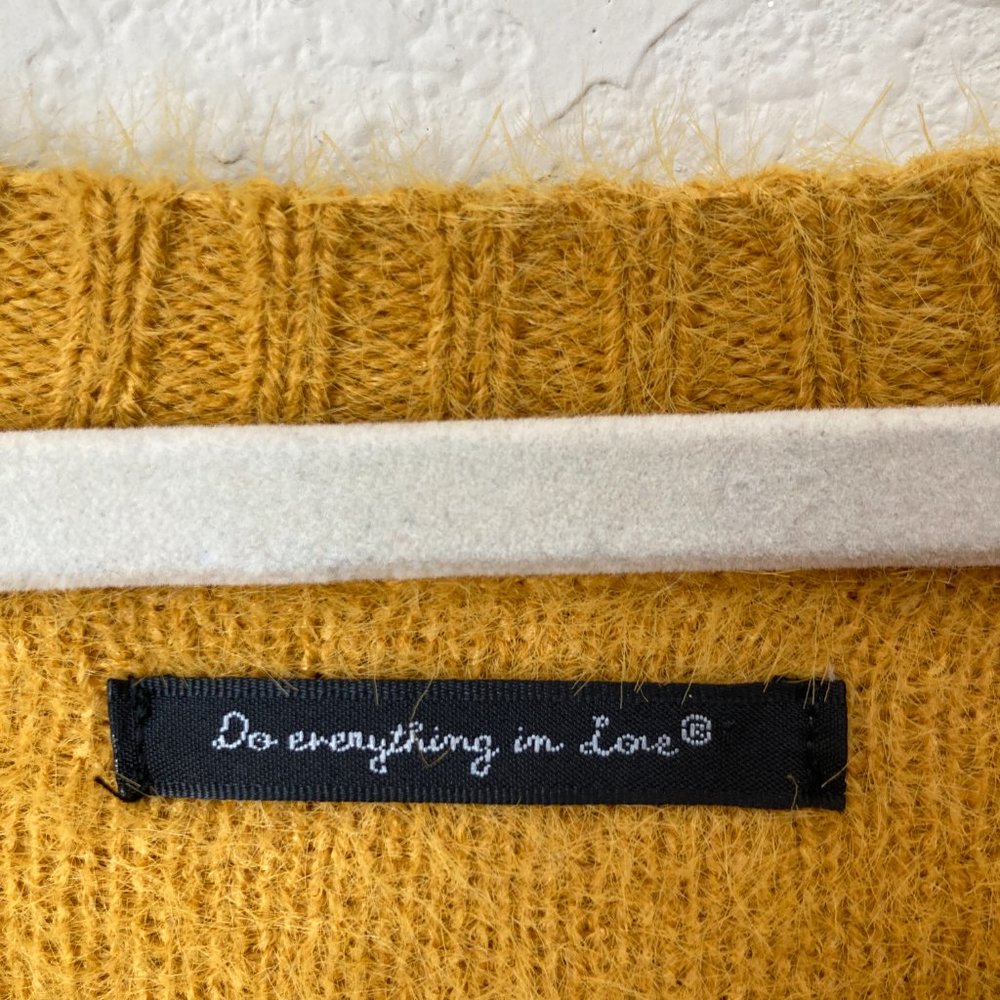 Boutique Ruffle Flounce Mustard Yellow Fuzzy Sweater Top_5